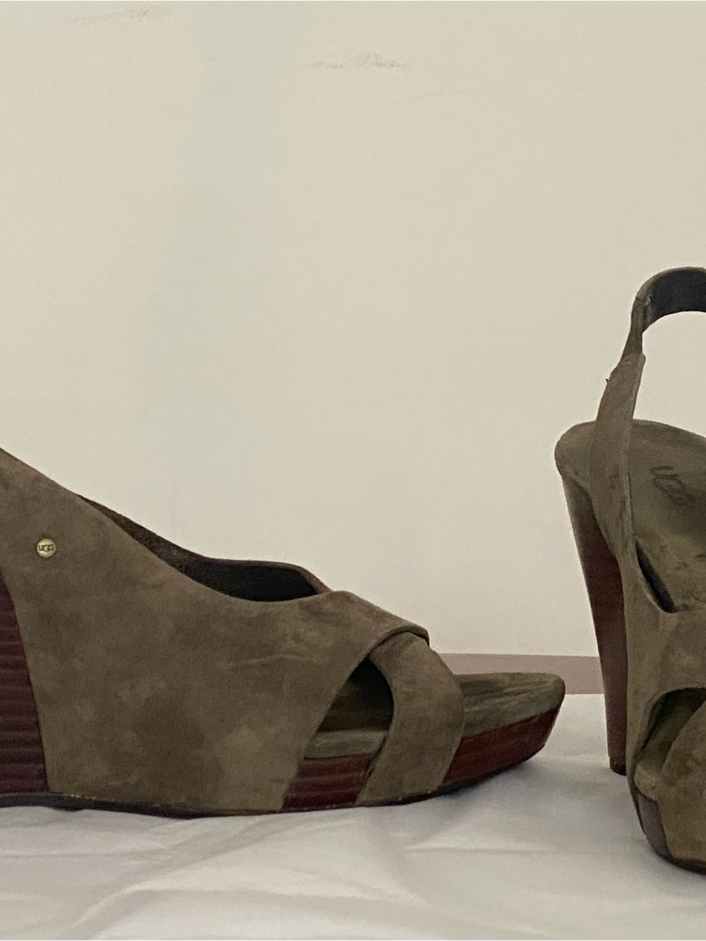 UGG Olive Green Suede Wedge Sandals